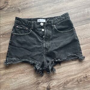 Zara Charcoal Distressed Jean Shorts